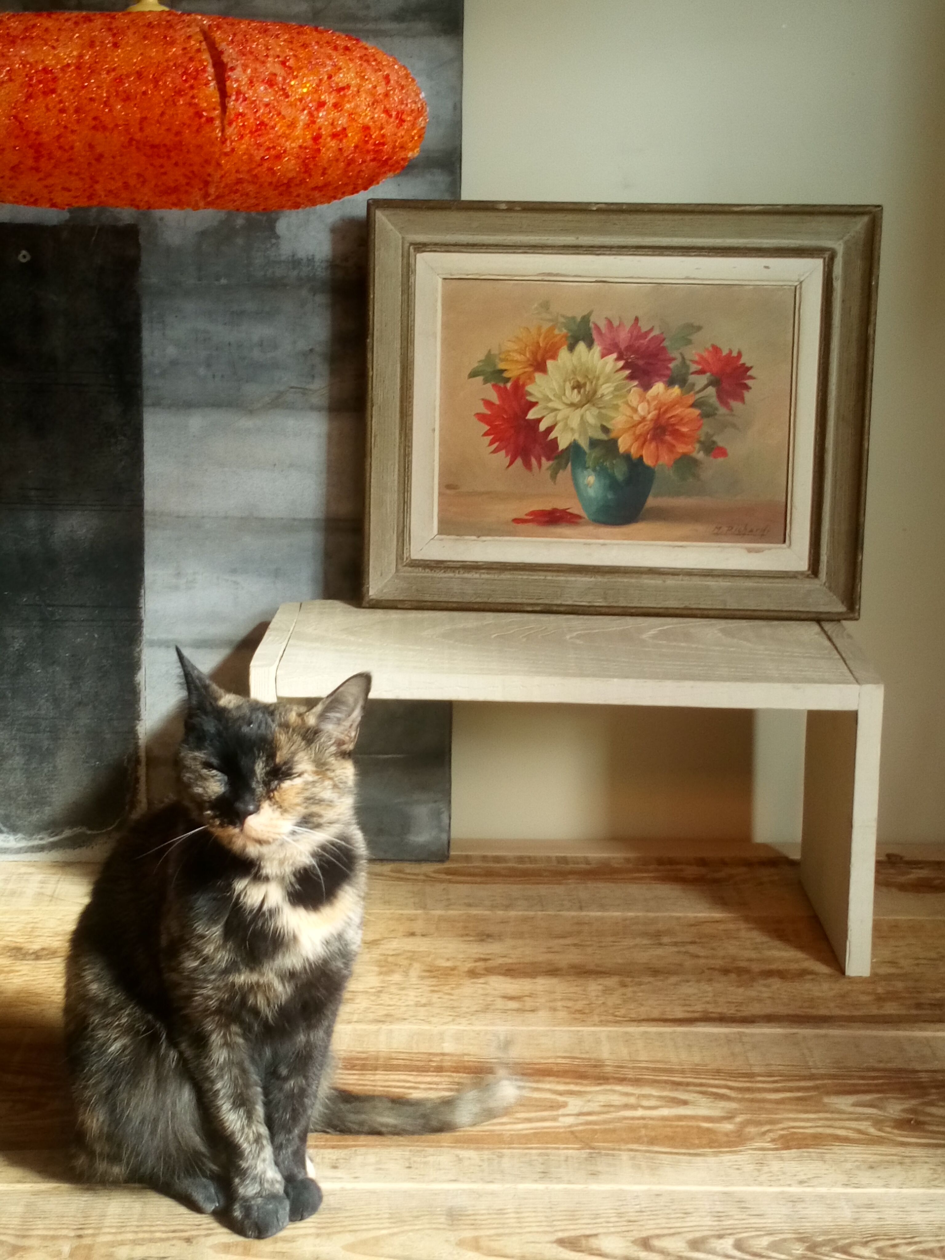 Oil on canvas vase with dalhias framed