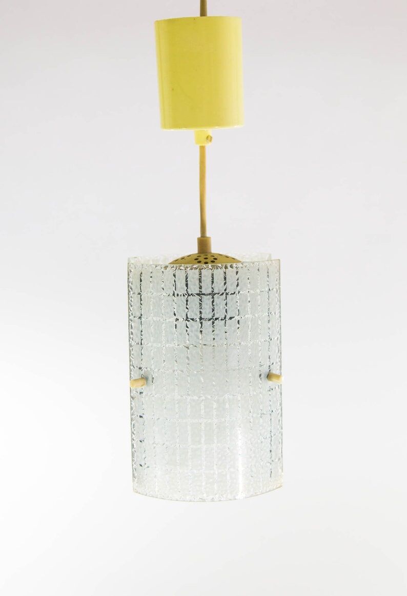 Rectangular suspension lamp in engraved glass from the 70s