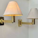 Pair of vintage adjustable wall lights, solid brass, Sweden 1970