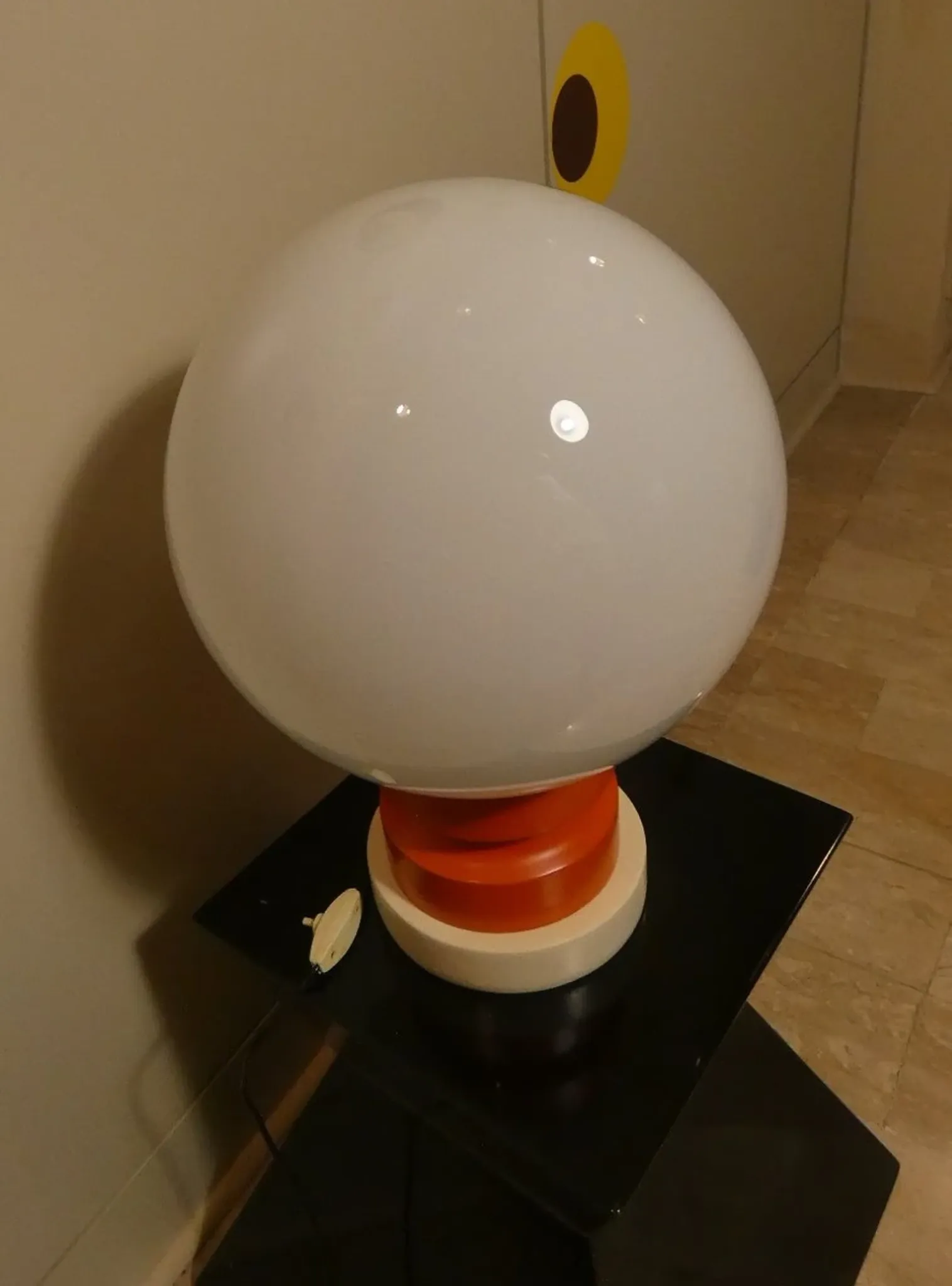 Opaline glass and wood table lamp, Italy, 1970s