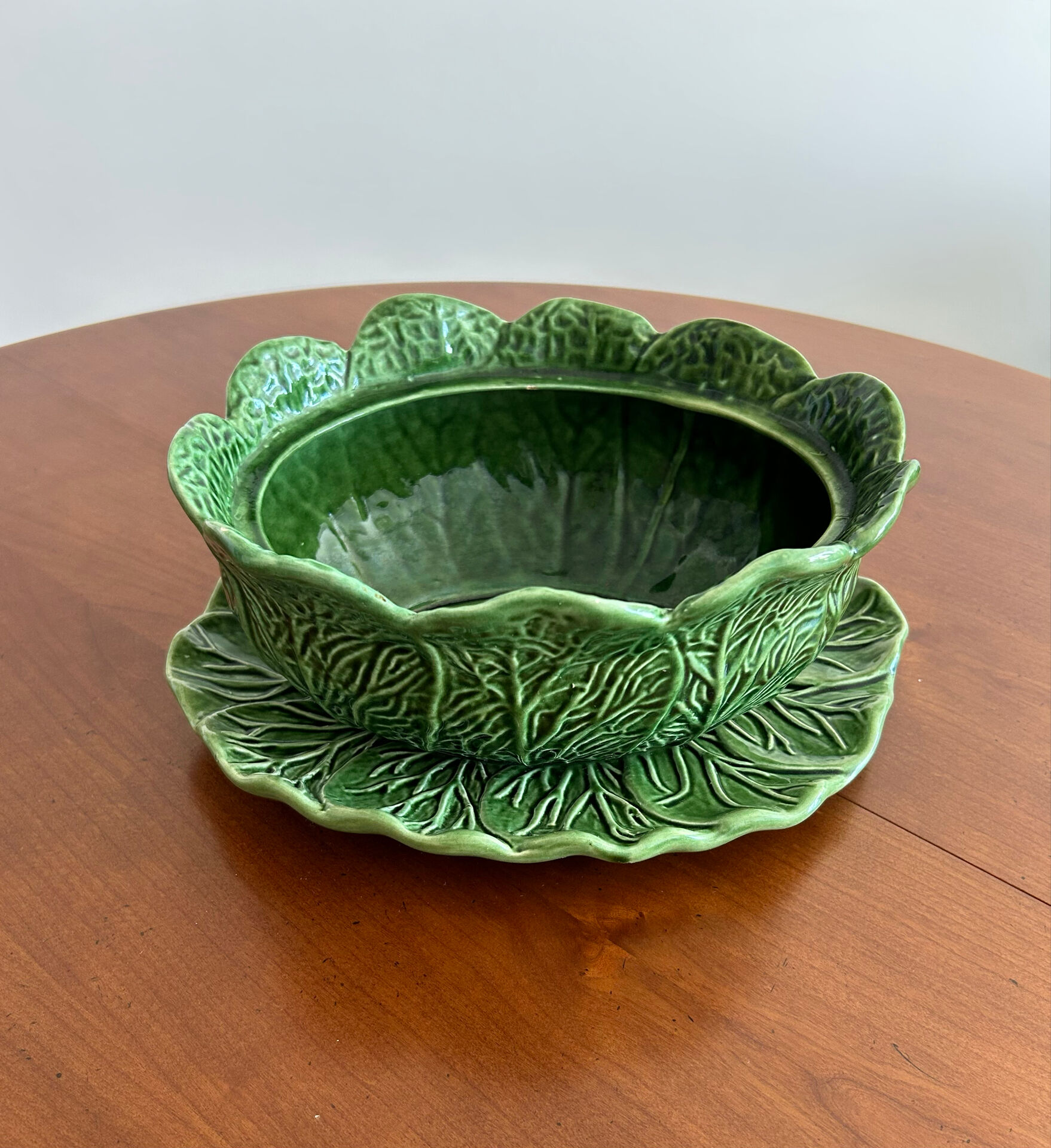 Fruit bowl with saucer in earthenware "Cabbage" - Bordallo Pinheiro