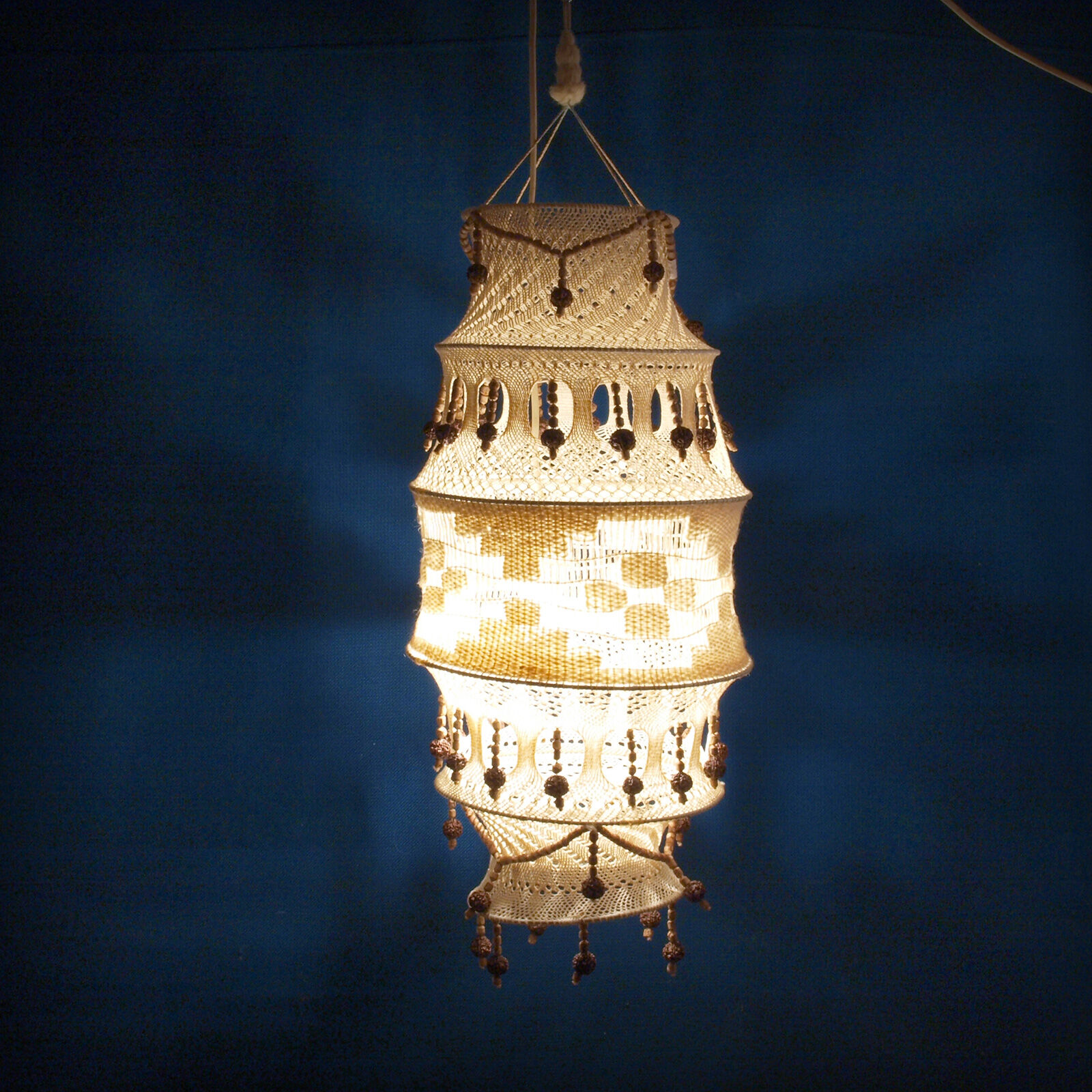 Crochet and wood chandelier