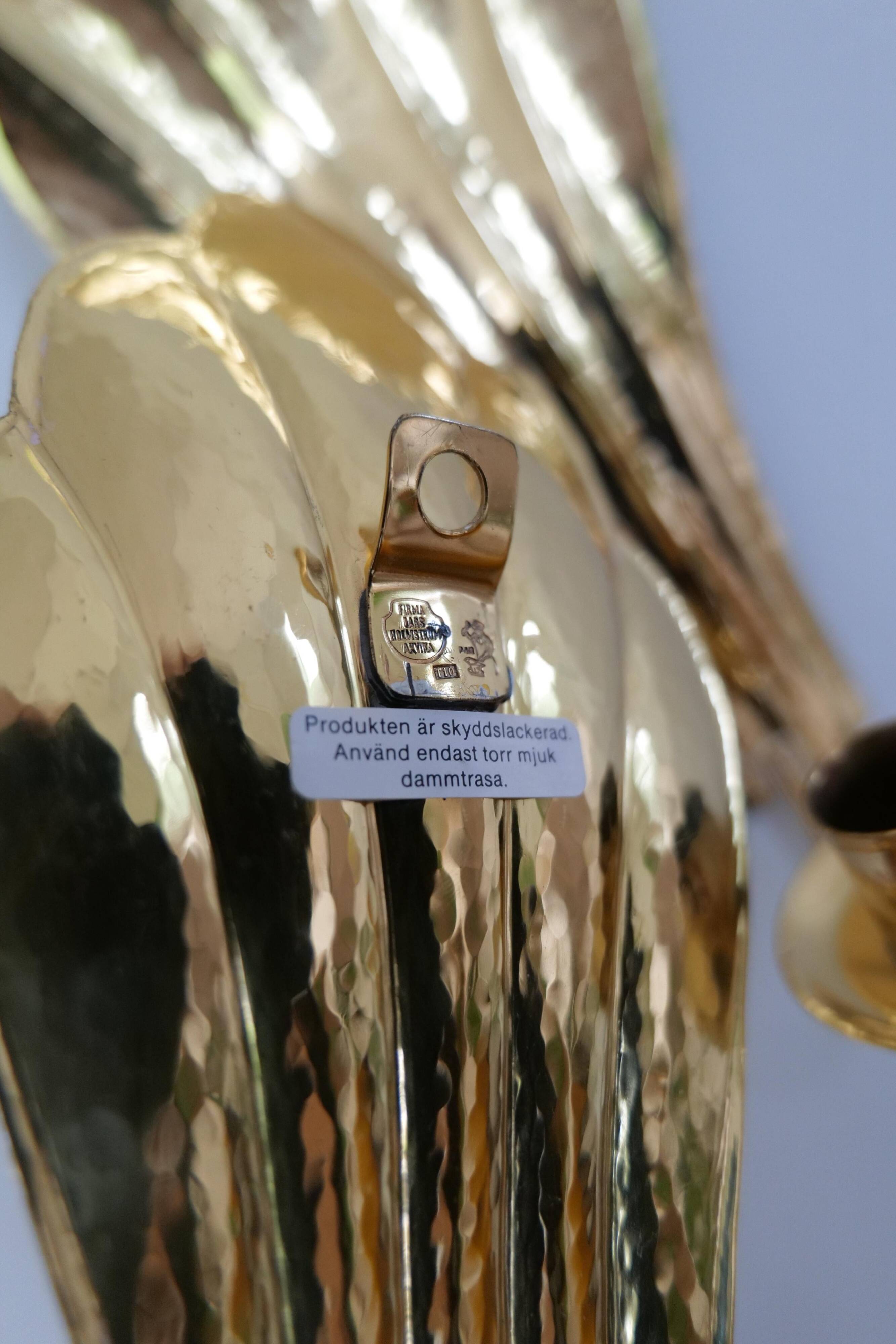 Bougeoirs Muraux en Laiton Holmström, Arvika, Suède, Années 1950