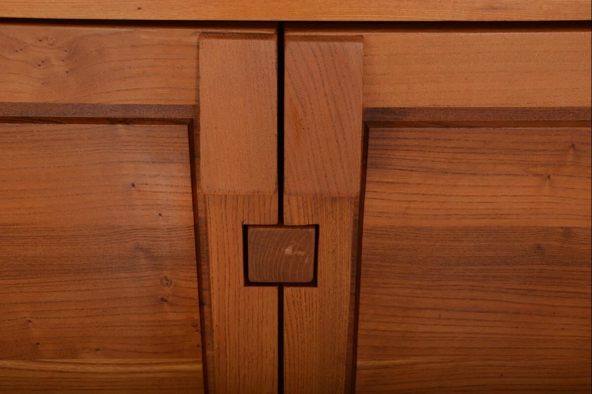 Vintage solid elm sideboard by Pierre Chapo, model R08