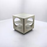 Vintage Table in Glossy Plastic with Rounded Cutouts and Wheels, 1970s