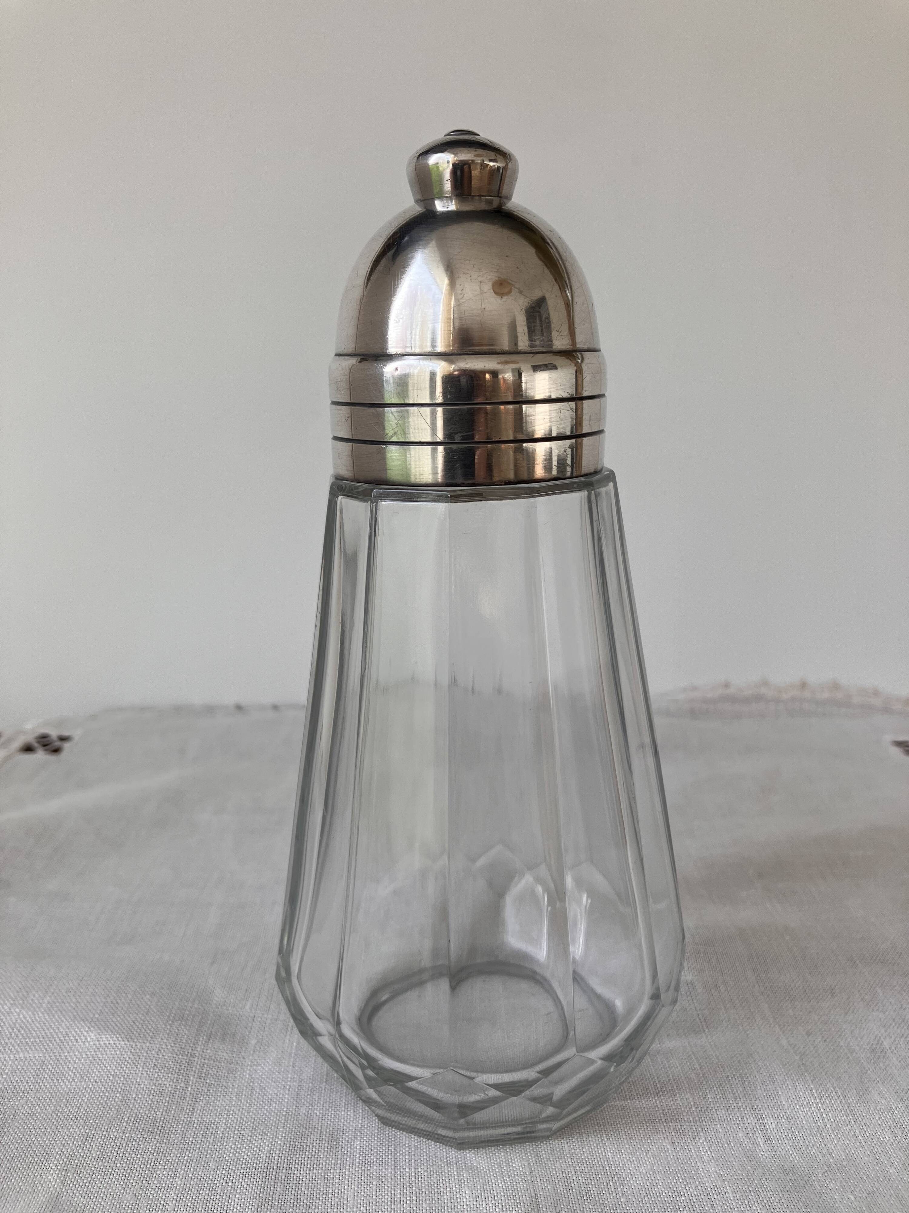 Saupoudreuse poudrier à sucre Christofle cristal et métal argenté Megeve