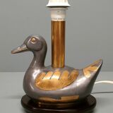 Vintage table lamp duck in pewter and gilded copper, patinated - 70s/80s - France