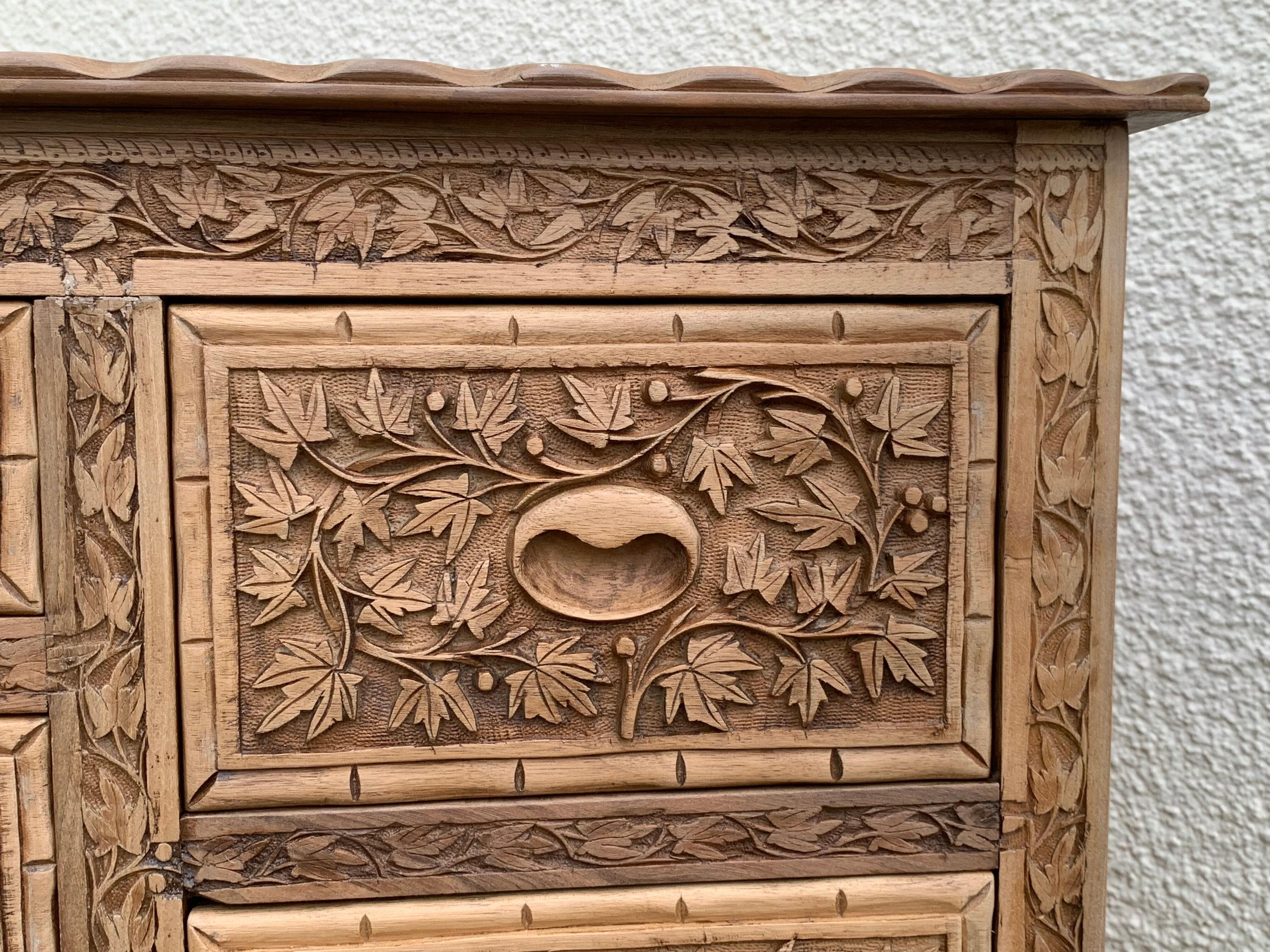 Carved solid Padouk chest of drawers 1950