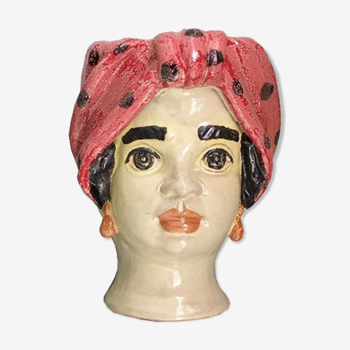 Mini pink polka dot head vase - woman