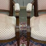 Pair of early 20th century Louis XVI armchairs in walnut