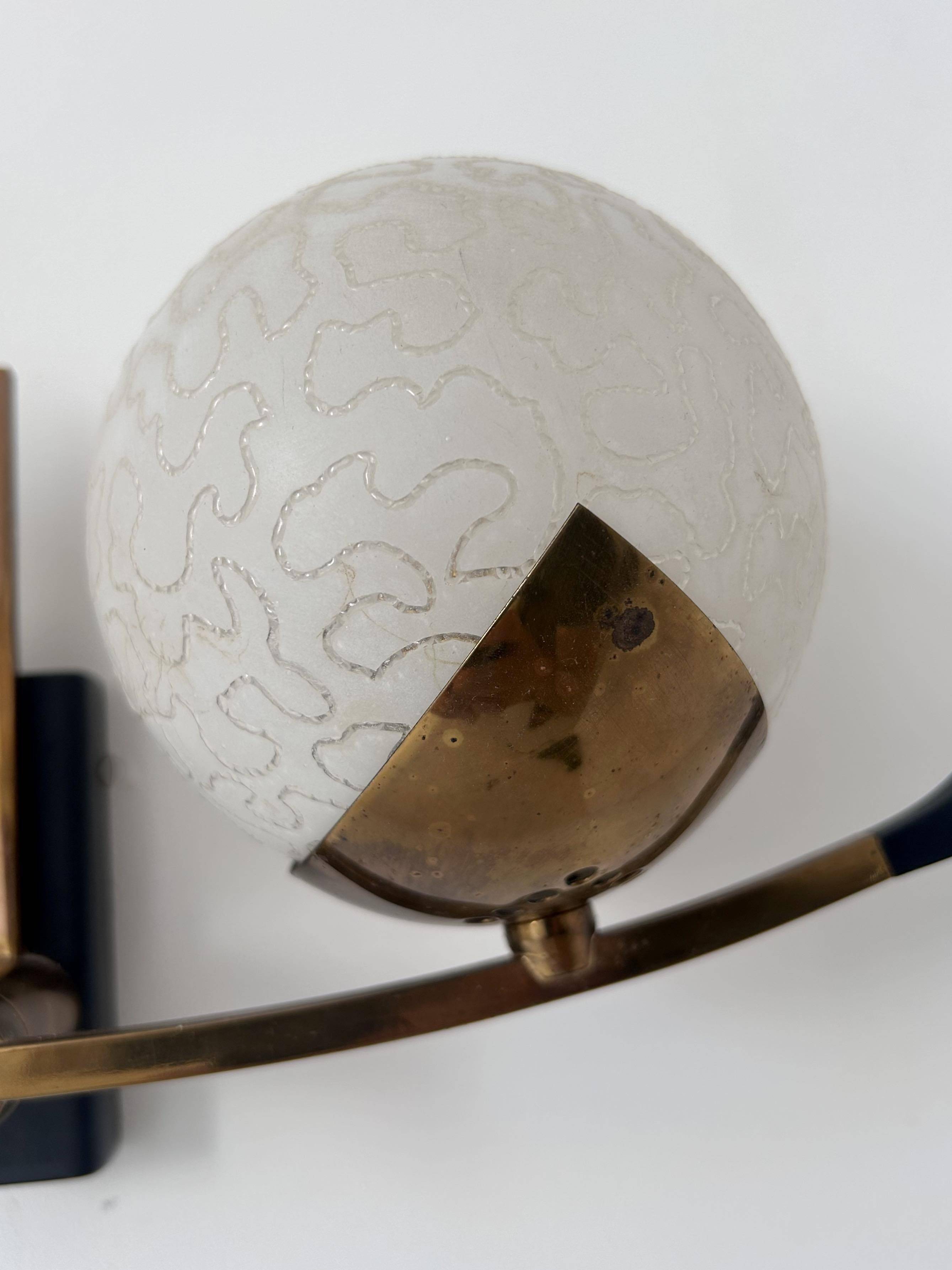 Vintage brass and opaline wall lamp, Arlus, France 1960s