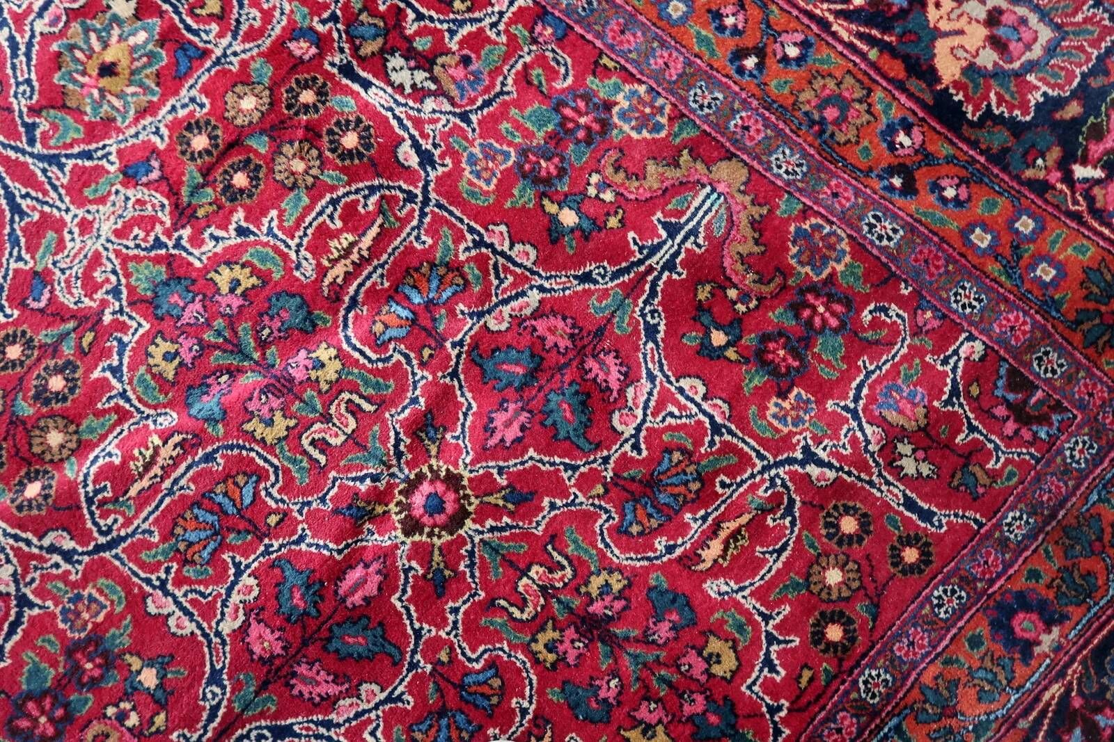 1920s Handmade Antique Wool Floral Rug, Red & Navy, 313 × 396 cm - 1C1303