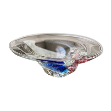 Vintage decorative glass  Bowl, blue accents, made in Italy