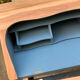 Restored antique drop-leaf secretary – natural wood & midnight blue