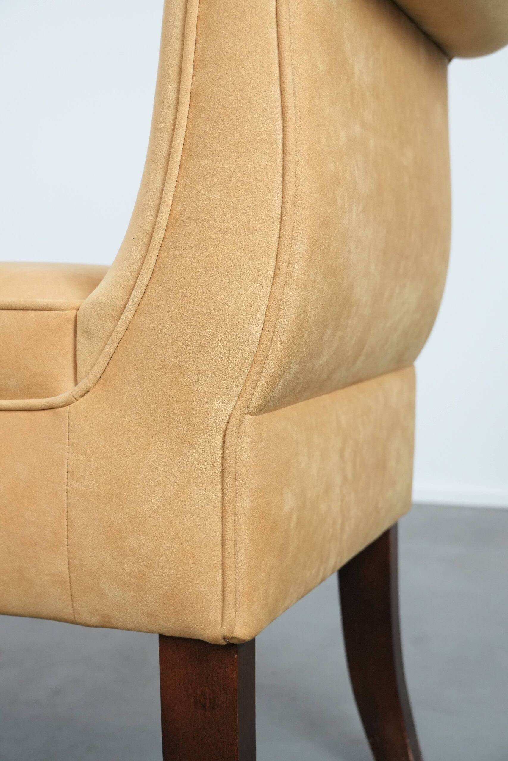 Mustard yellow fabric vintage bench from the late 20th century