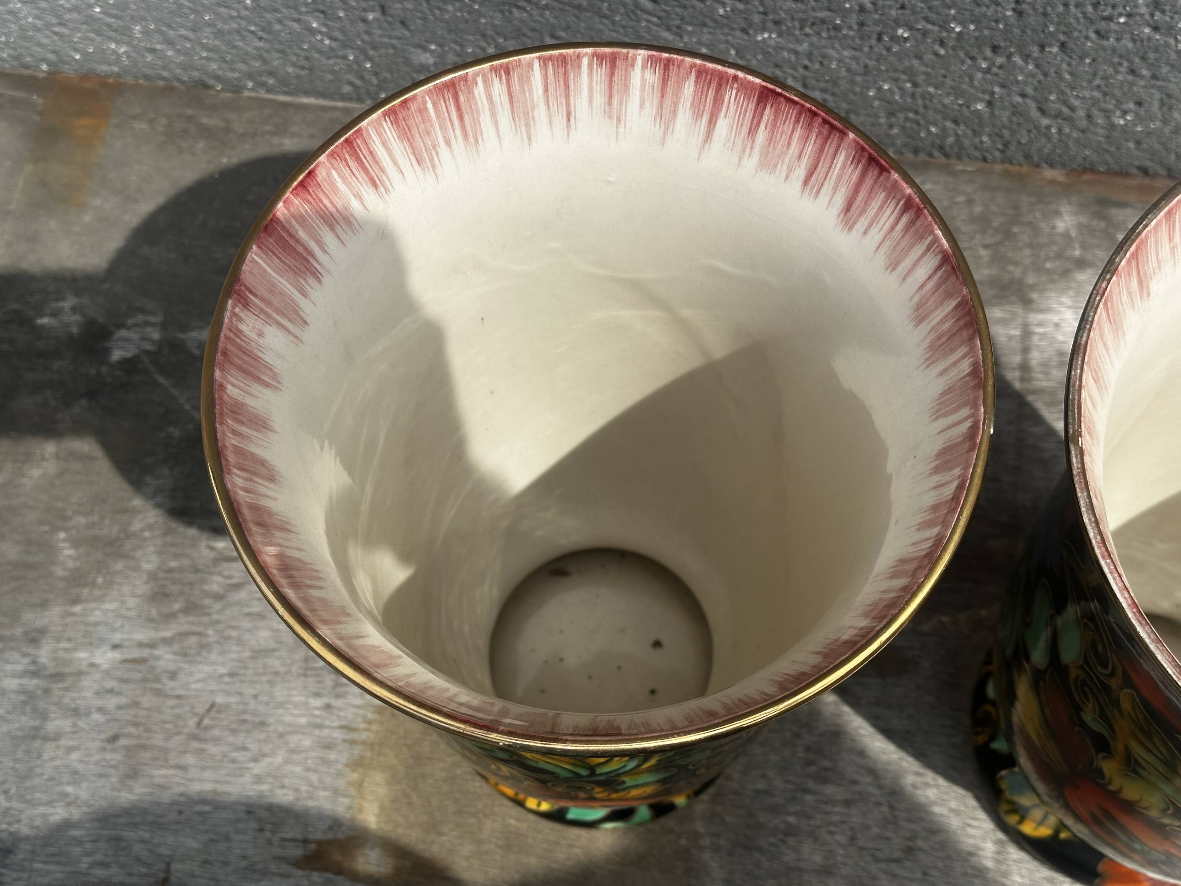 Paire de Vase en Céramique Peint Main H 31 cm signés Hubert Béquet