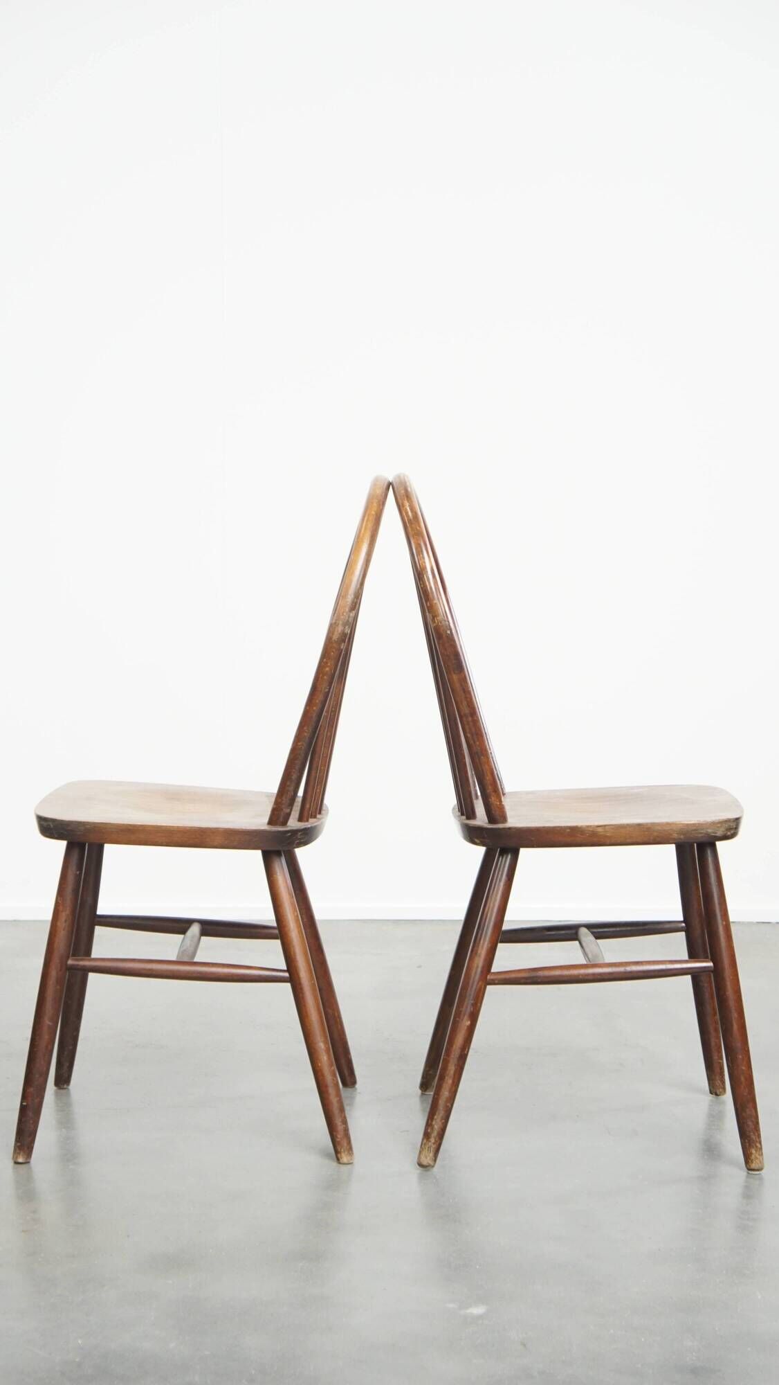 Set of 2 Vintage Wooden Spindle Windsor Chairs from the 1970s