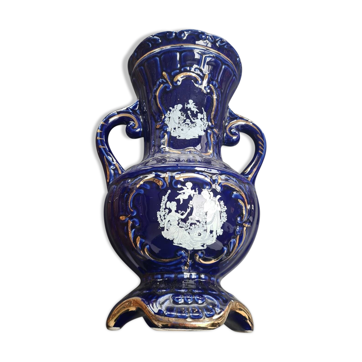 Antique blue vase in Italian porcelain