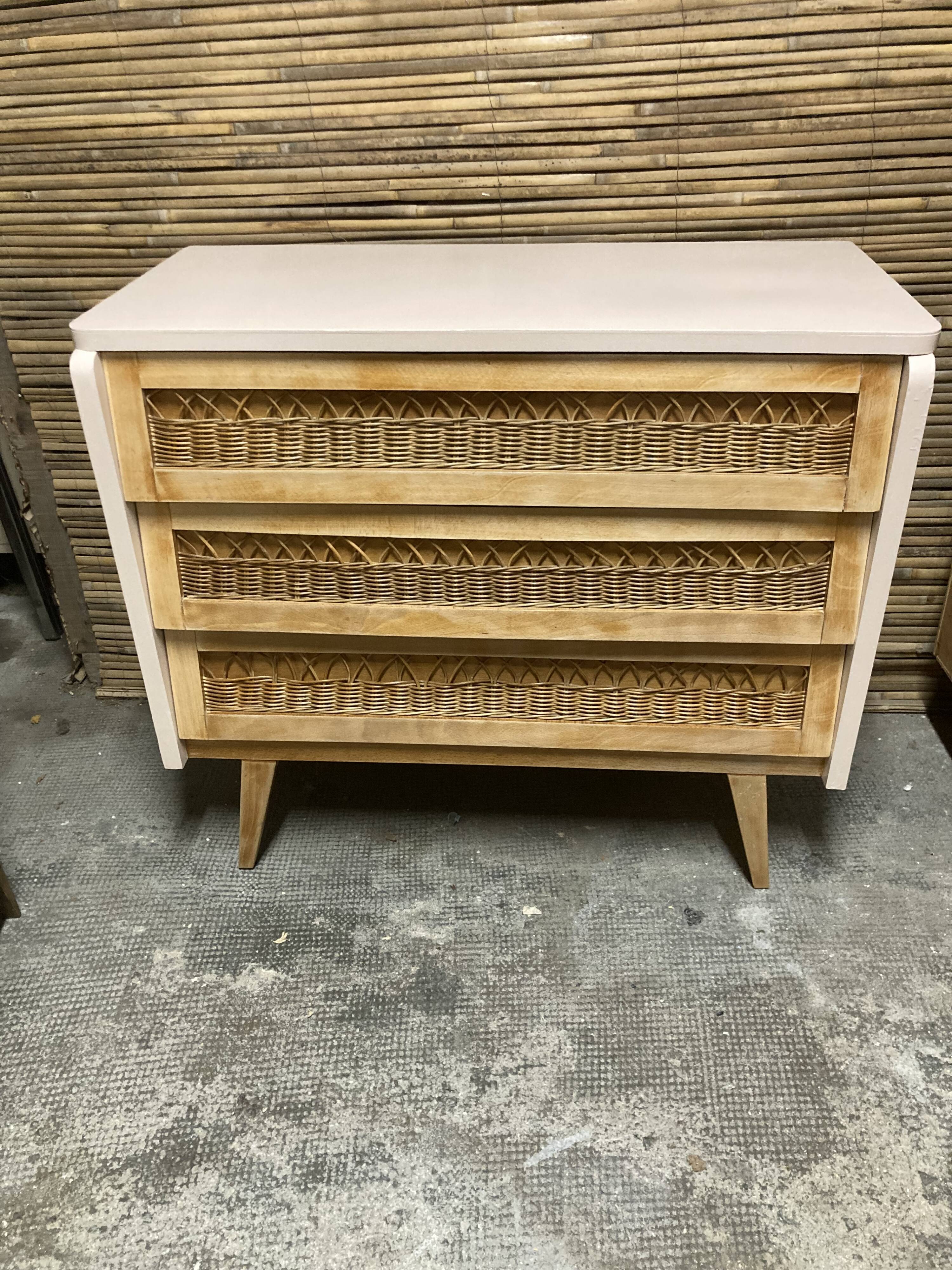 Vintage rattan chest of drawers