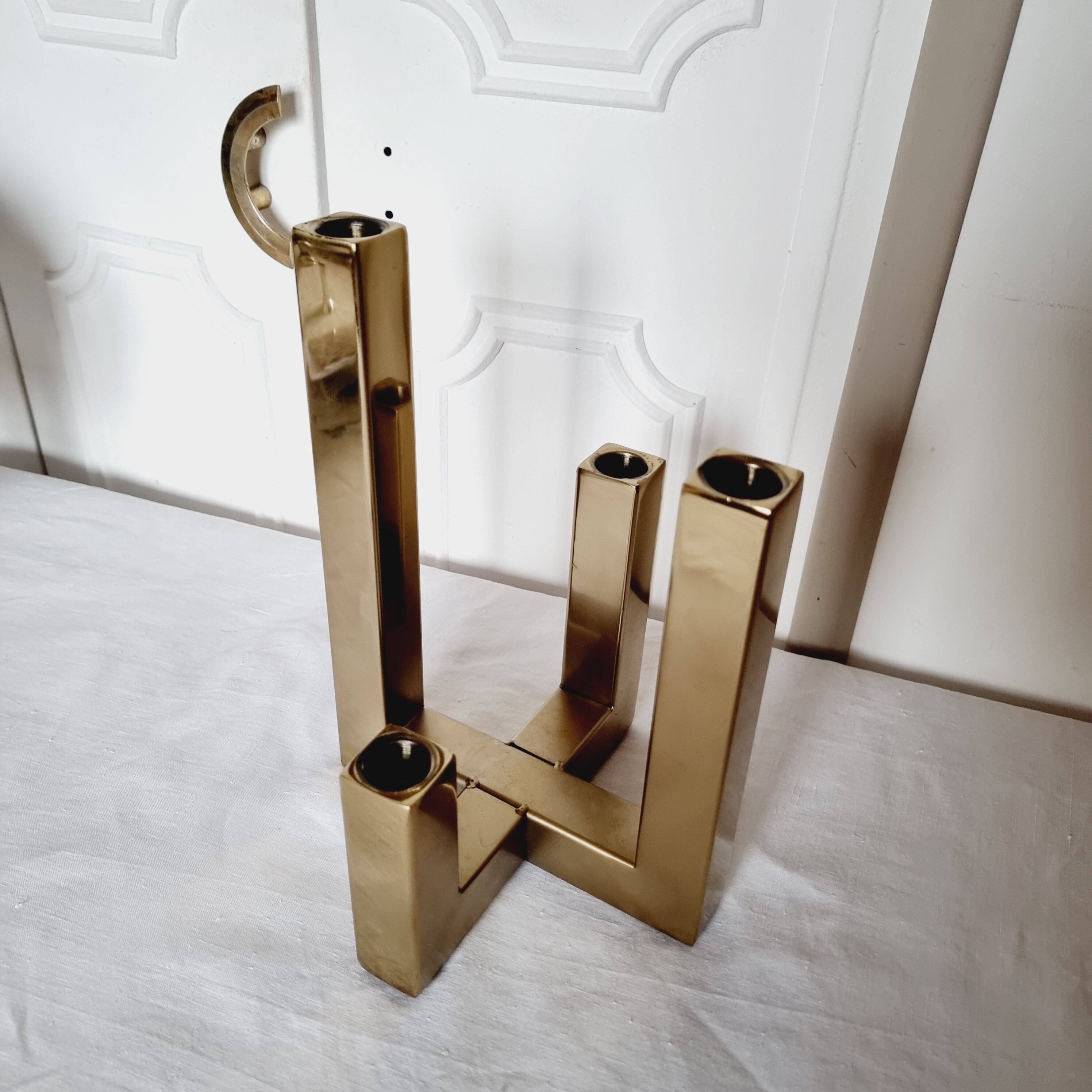 Vintage design candle holder 4 arms Gold aluminum