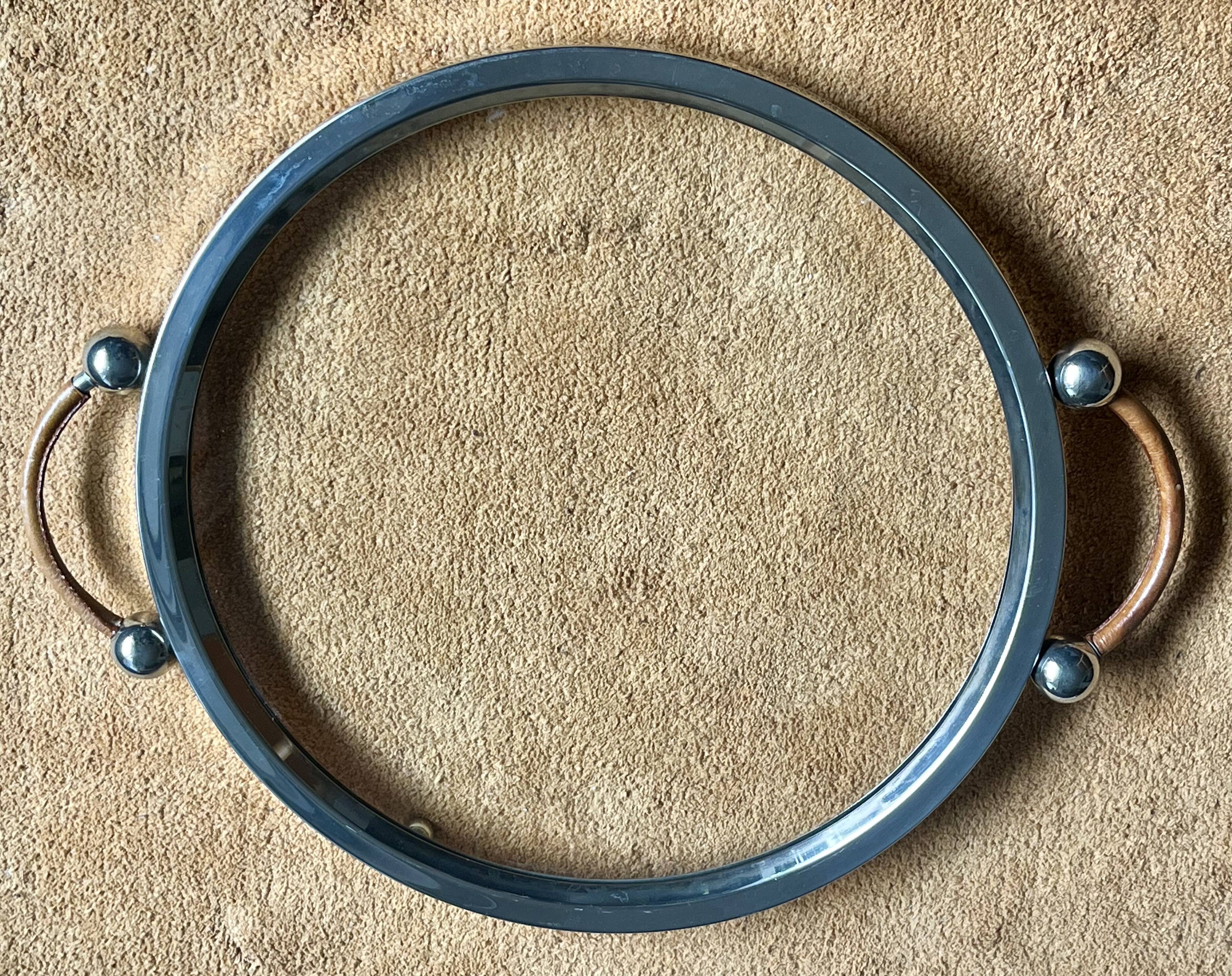 Art Deco tray - Leather & Stainless steel - Very good condition