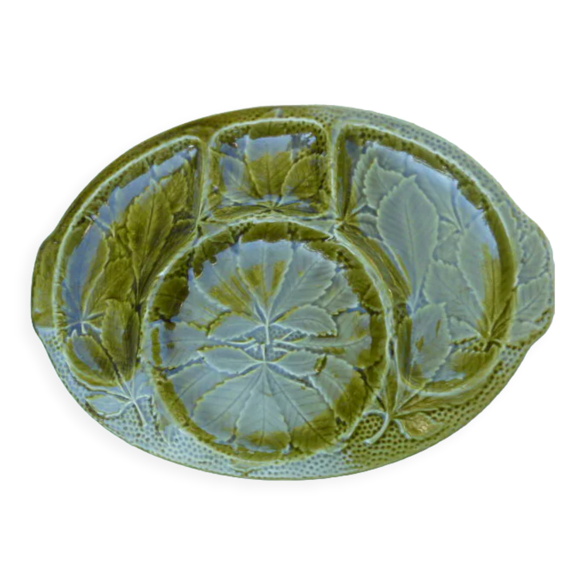Artichoke dish or presentation dish in green Gien earthenware slip