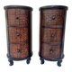 Pair of cylindrical bedside tables or drum bedside tables in exotic wood.