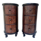 Paire de chevets Cylindriques ou chevets tambours en bois exotique.