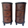 Pair of cylindrical bedside tables or drum bedside tables in exotic wood.