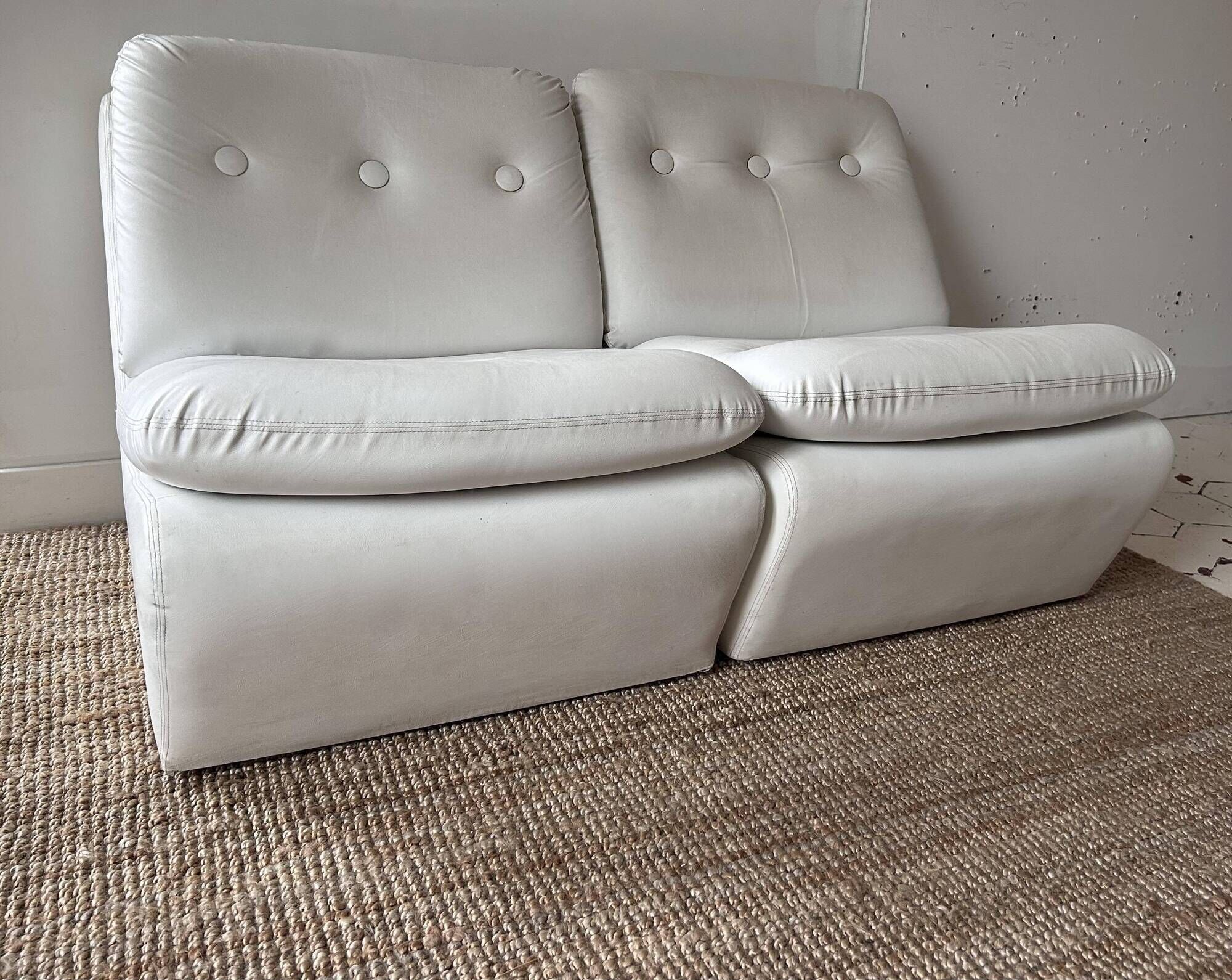 Vintage two-seater modular sofa, off-white, France 1970s