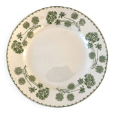 round dish in Digoin Sarreguemines iron clay model "Geranium" green late 19th century
