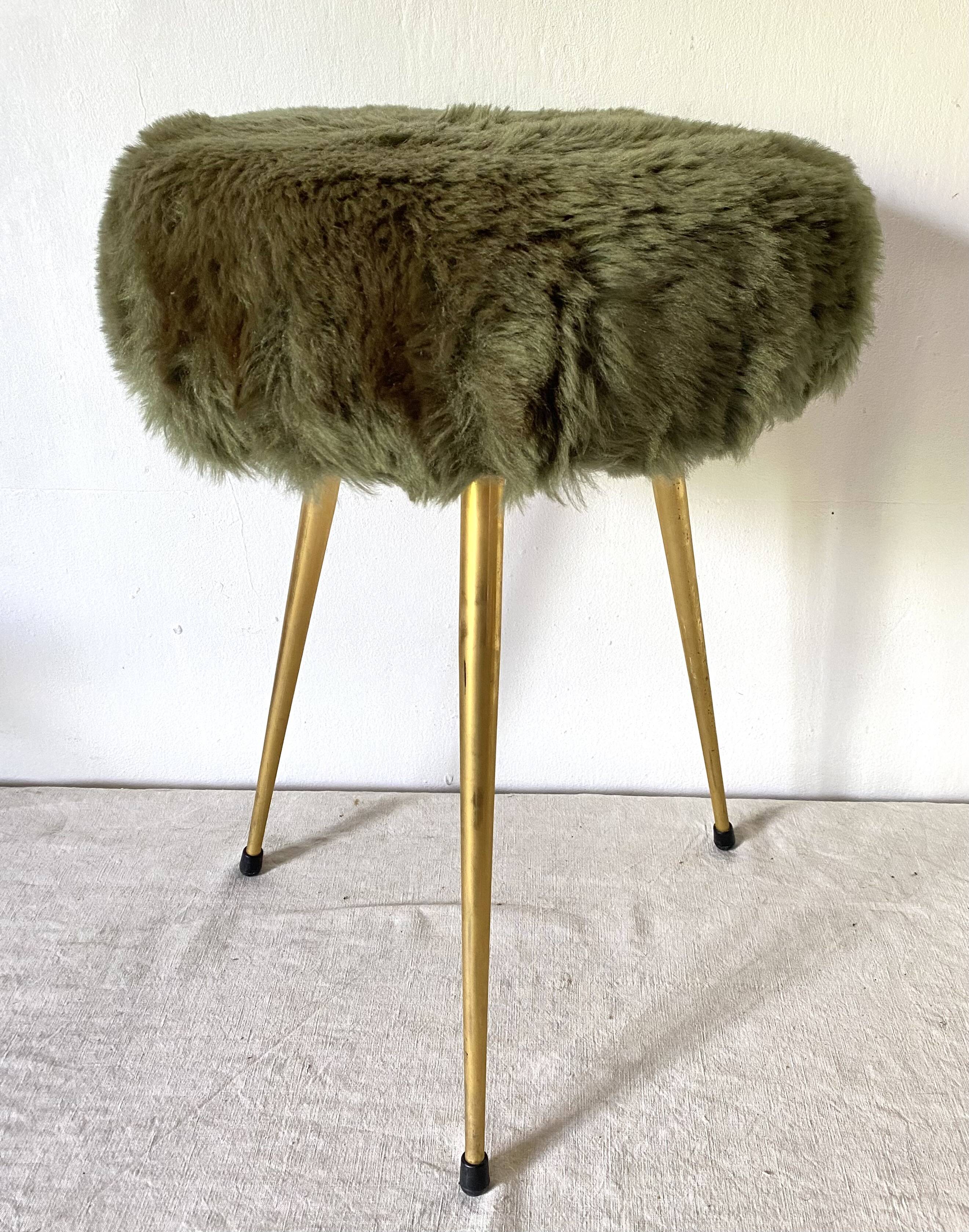 Pelfran khaki moumoute stool, 1960s