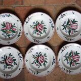 6 assiettes creuses en faïence de sarreguemines, début xx ème siècle