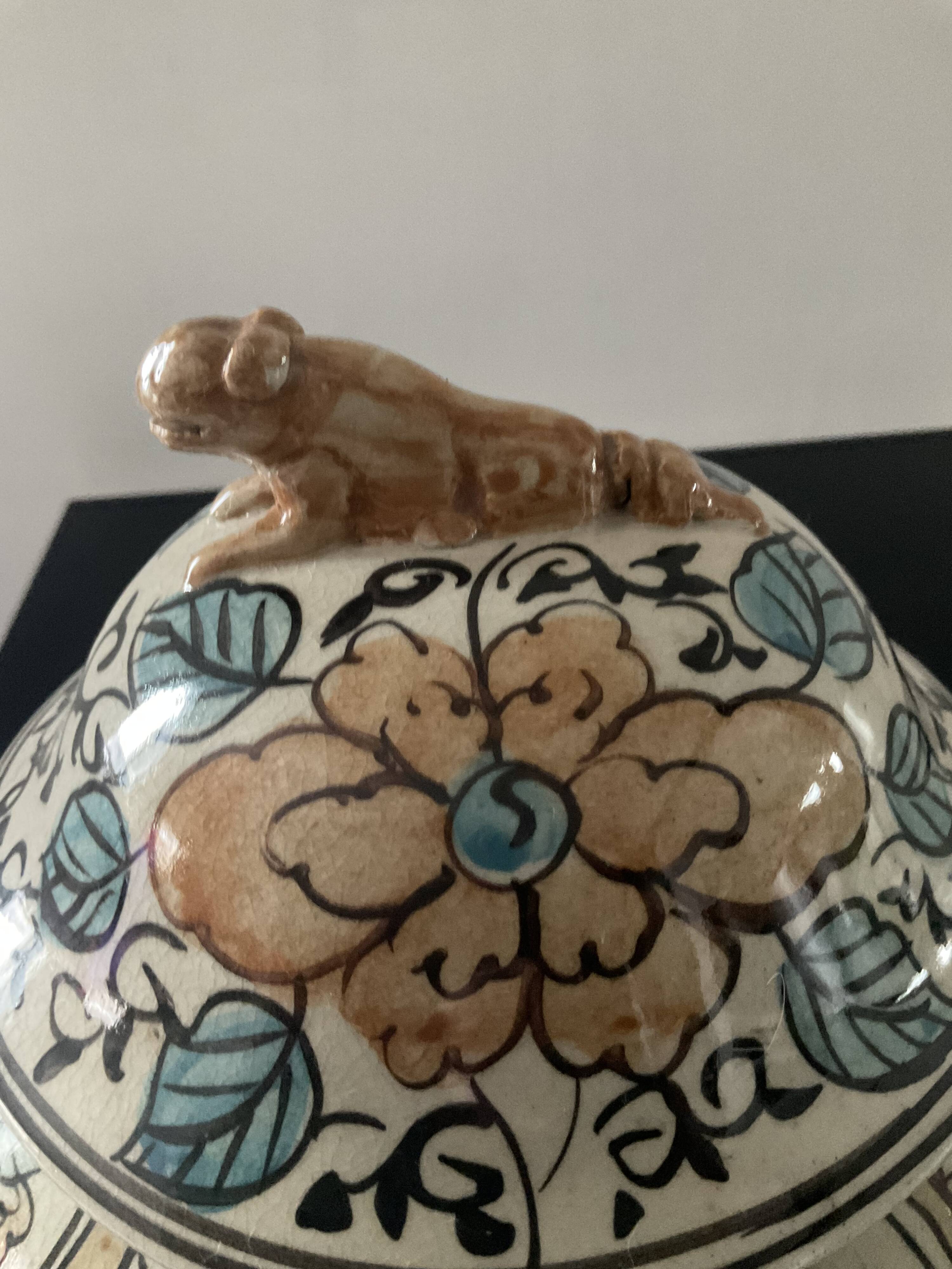 Vintage covered stoneware pot