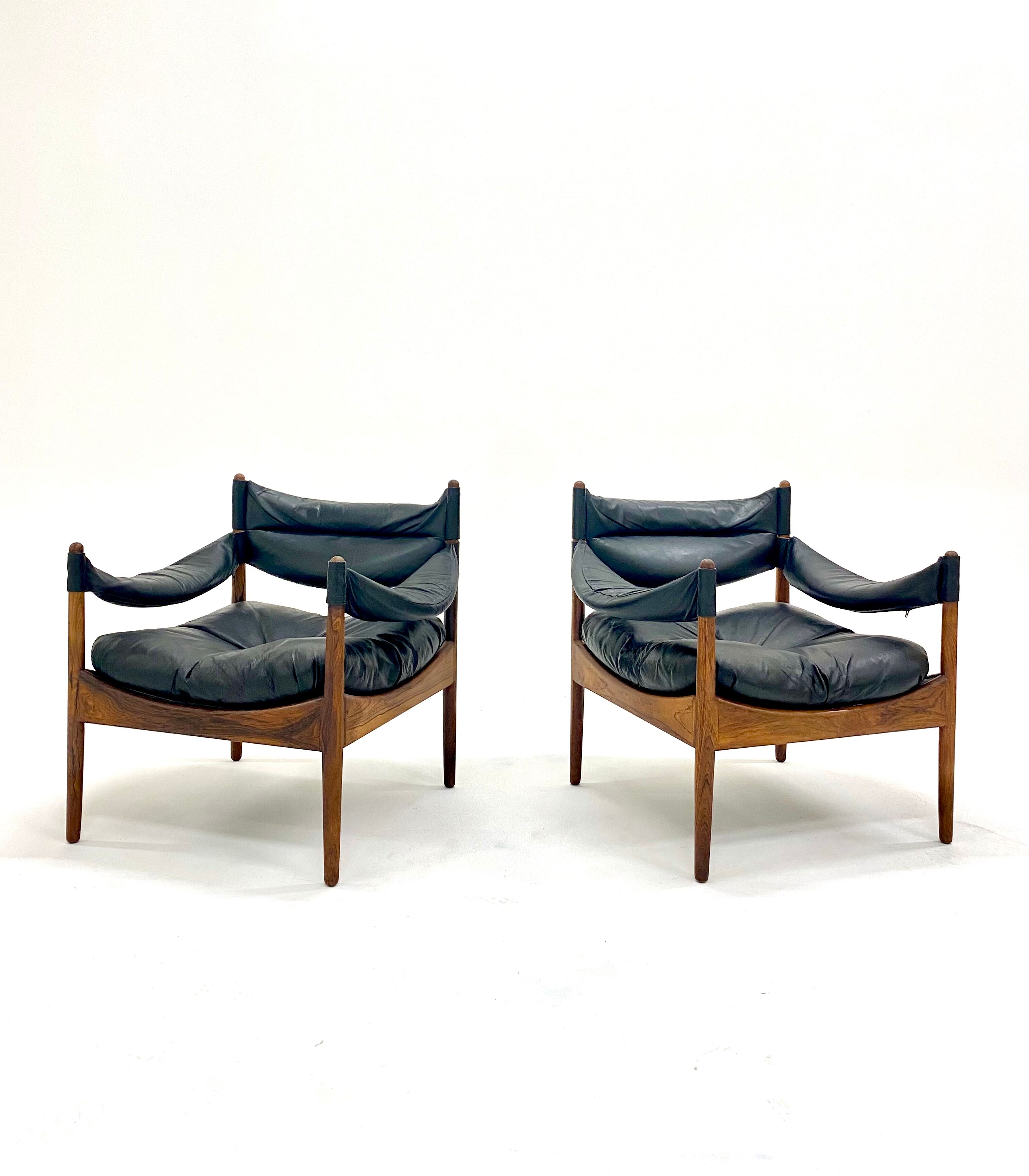 Pair of Modus armchairs in rosewood and leather, Kristian Solmer Vedel for Soren Willadsen 1960