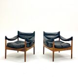 Pair of Modus armchairs in rosewood and leather, Kristian Solmer Vedel for Soren Willadsen 1960