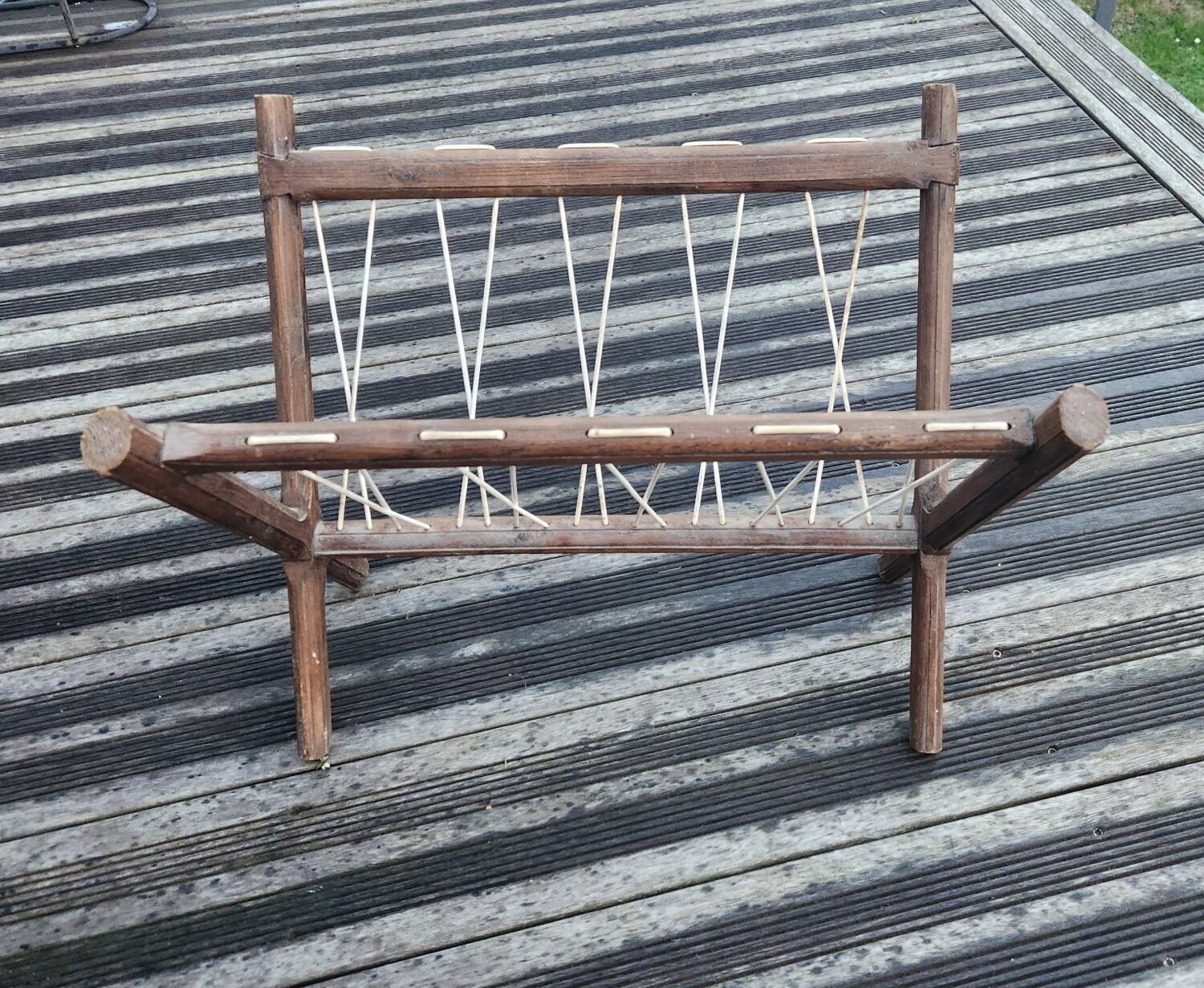 Vintage wooden and wire magazine rack