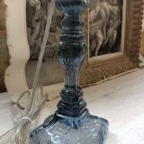 Paire de lampes en verre bleuté