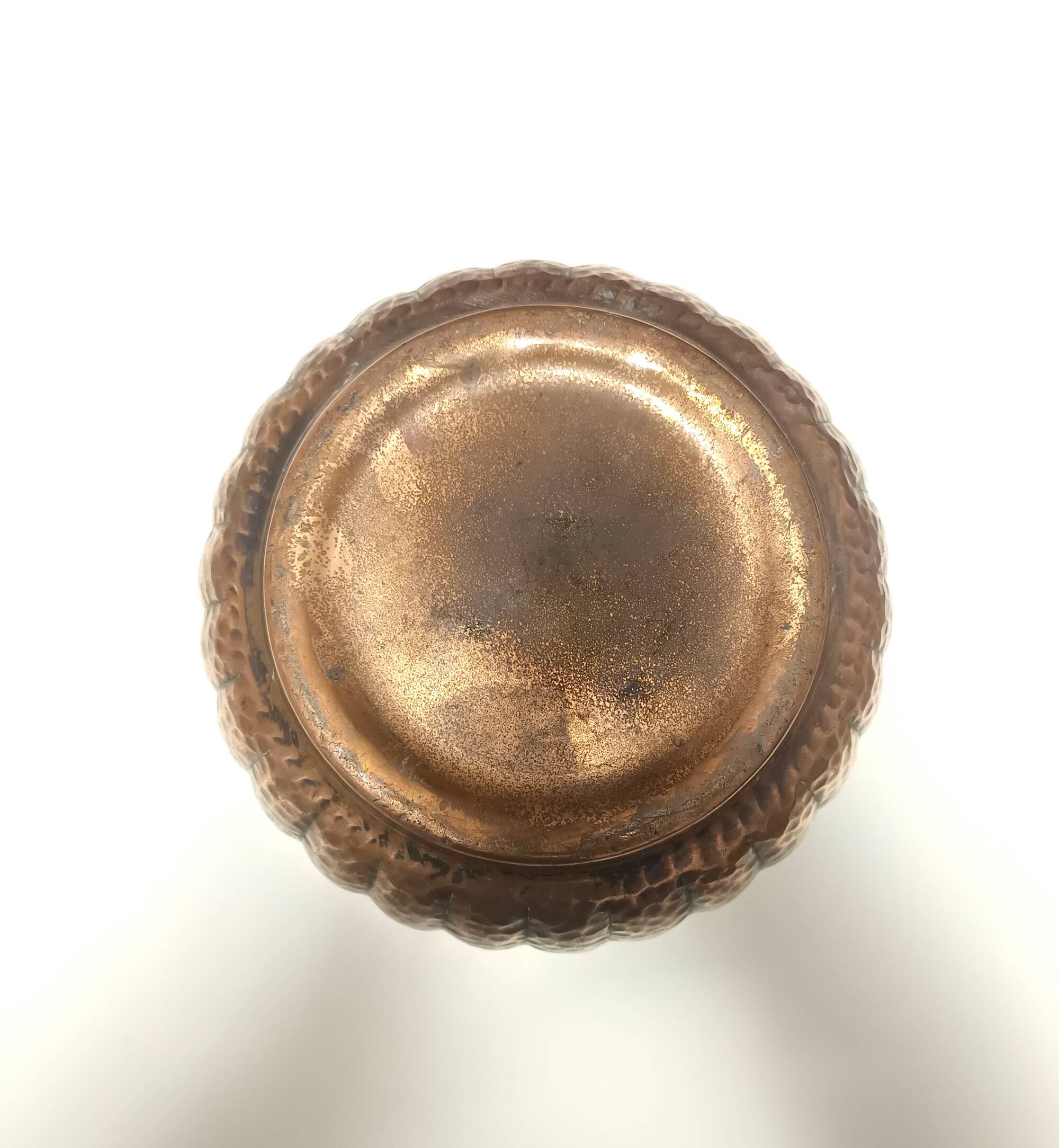 Round Embossed Copper Cachepot / Vase in the style of Egidio Casagrande