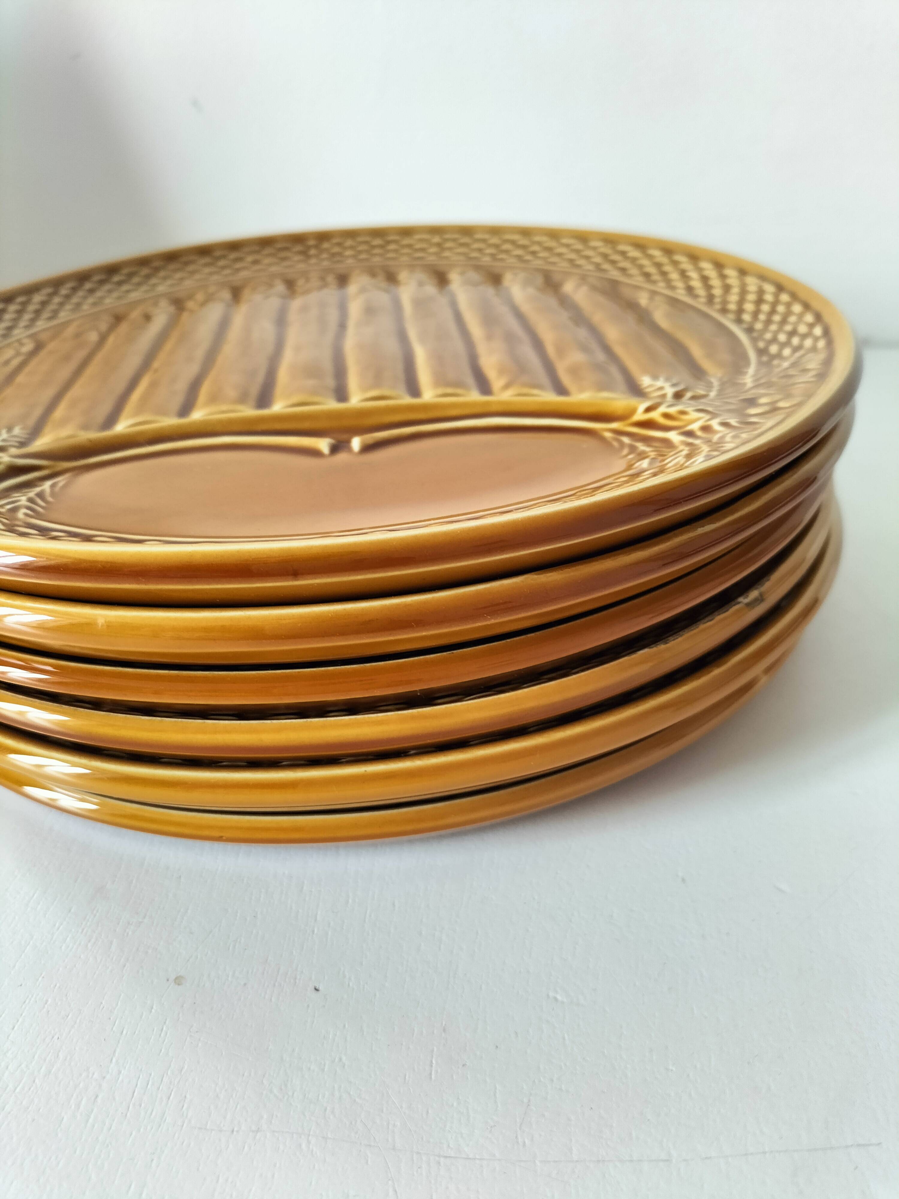 Set of 6 asparagus barbotine plates