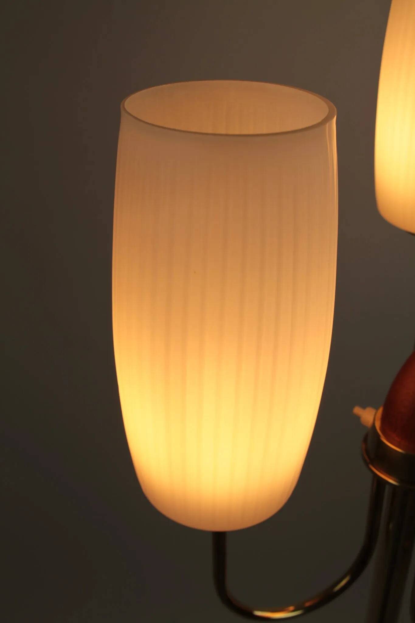 Brass & Teak Three-Light Candelabra Floor Lamp — Scandinavia, 1940s/1950s