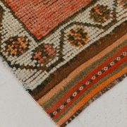 Brick Red Geometric Style Turkish Oushak Runner Rug, 90x340 Cm
