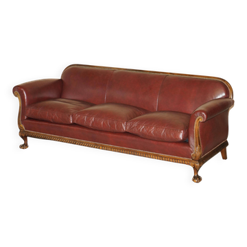 Victorian walnut leather club sofa