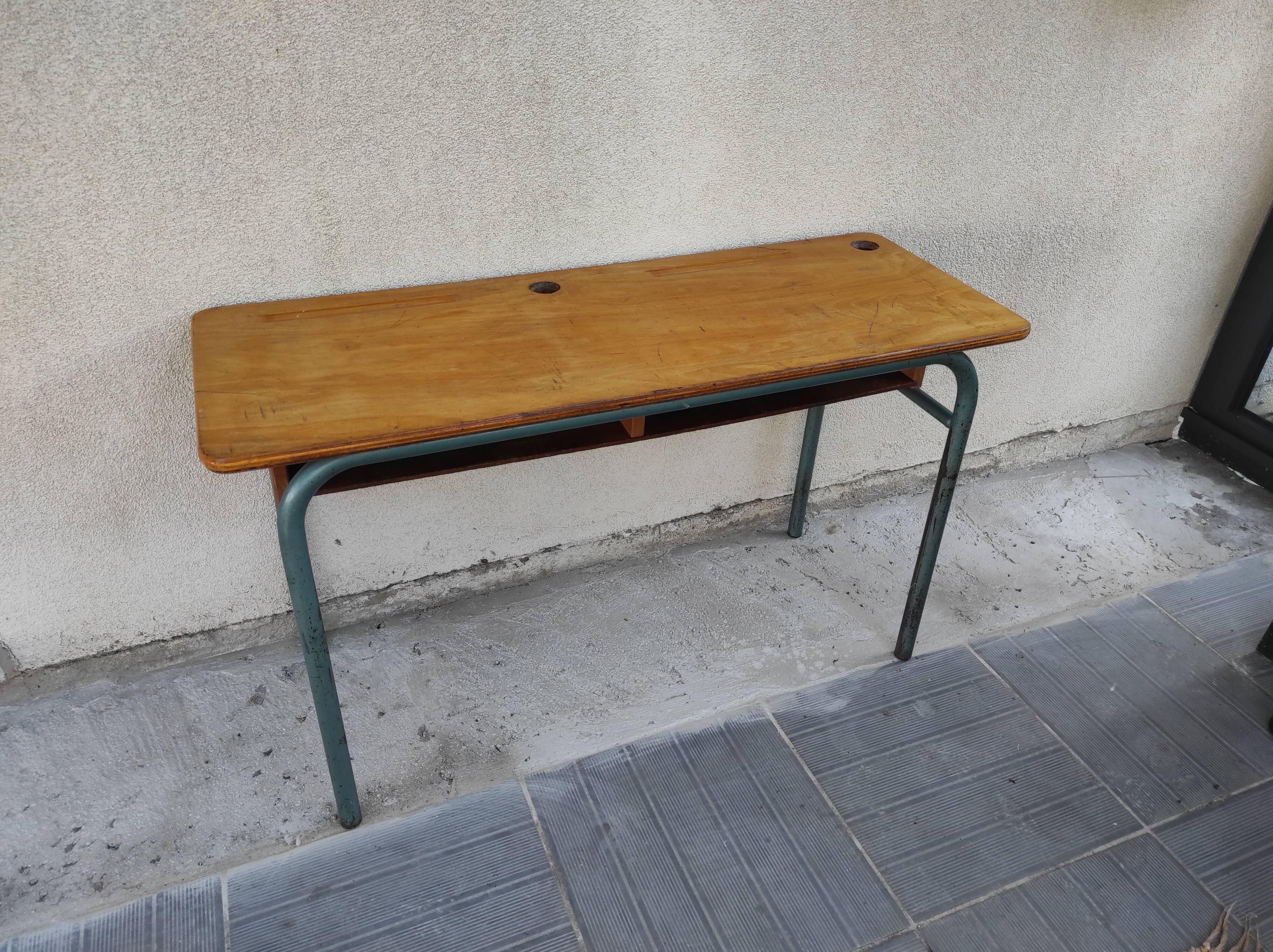 Hitler style 1960 double school desk with locker