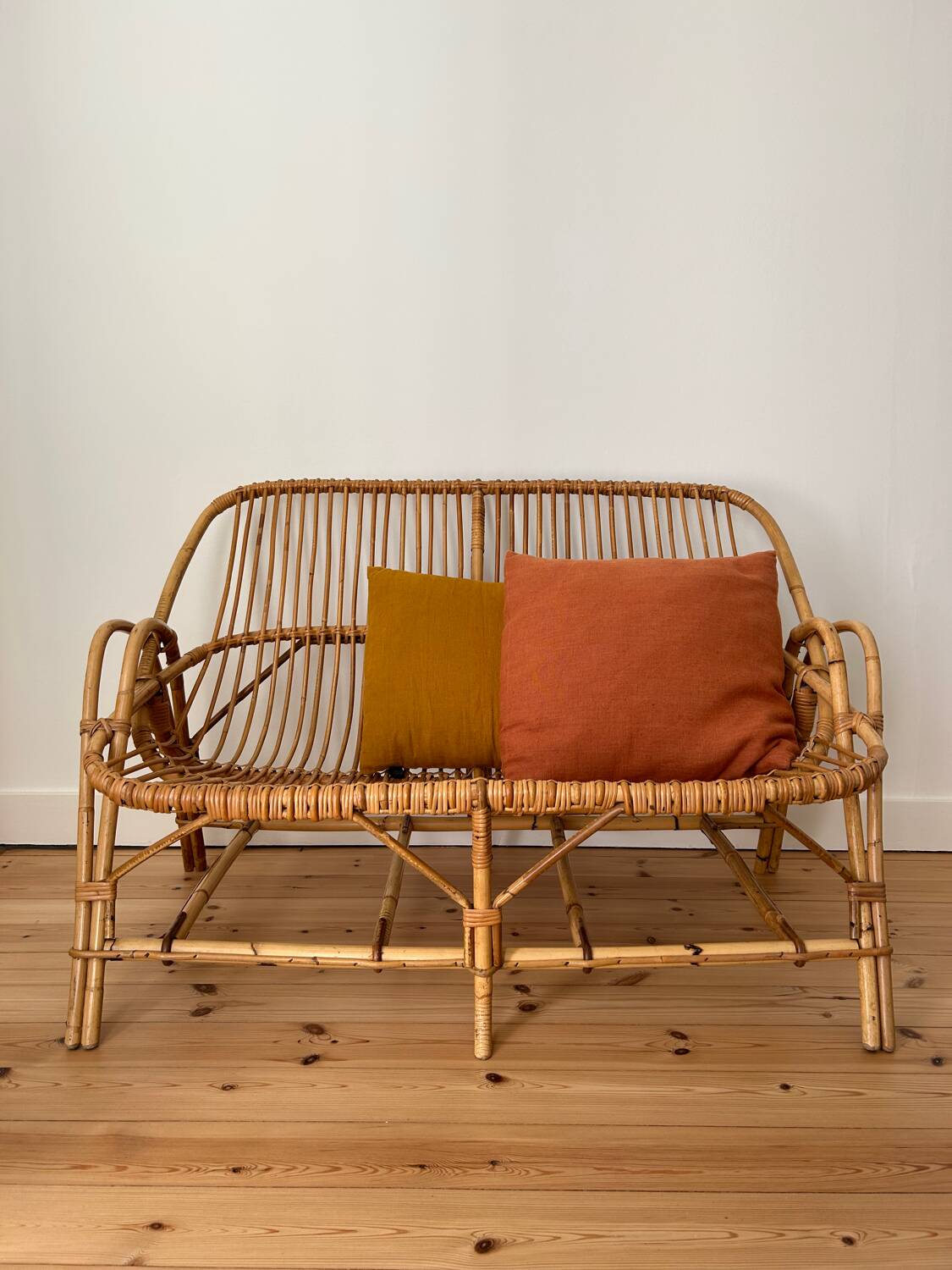 Vintage rattan bench
