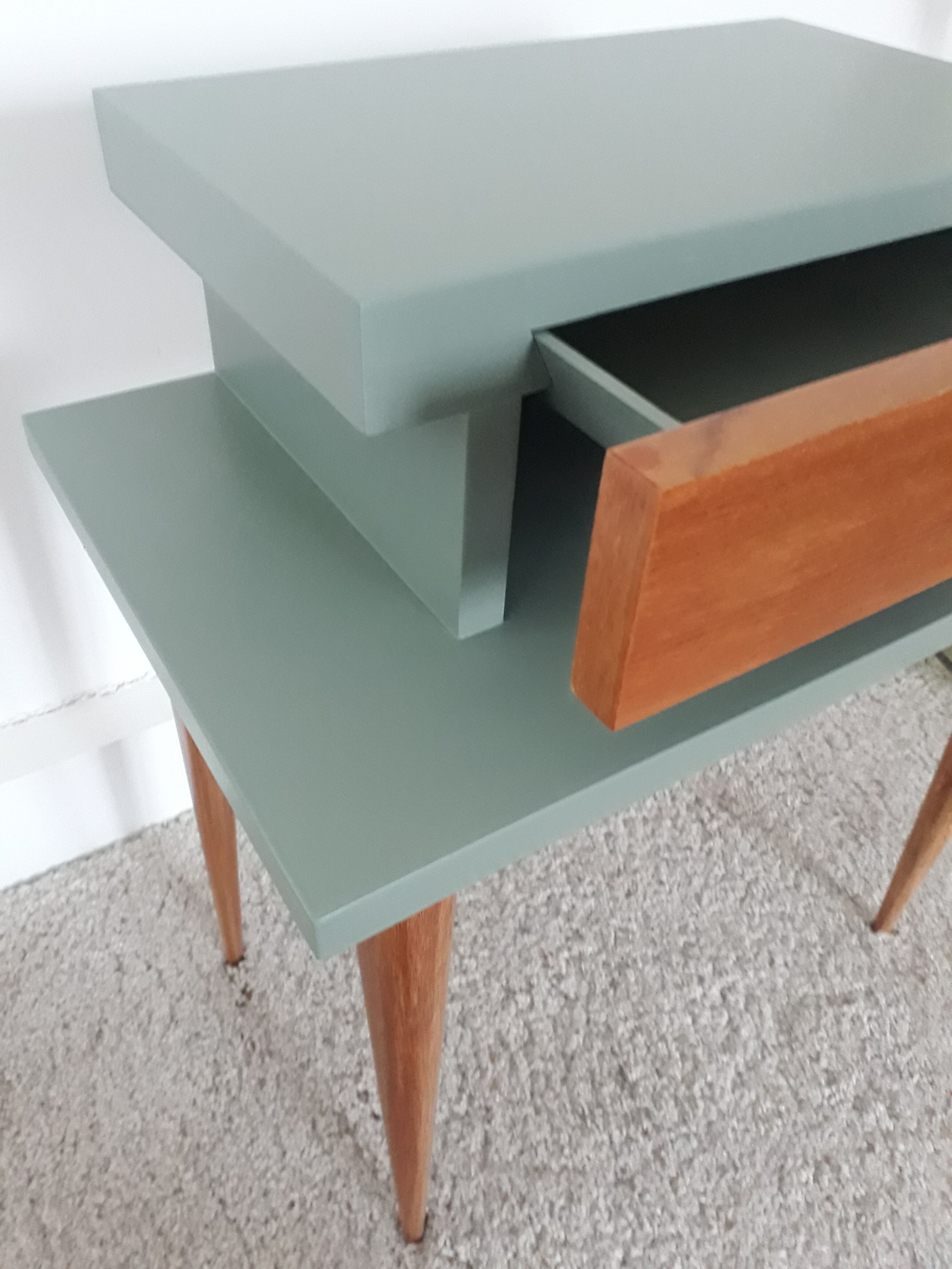 Vintage bedside table from the 1950s in a Scandinavian style revisited in green