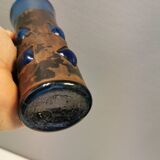 Brutalist style vase with inner blue glass mouth-blown out through the metal "frame".