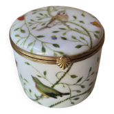Boîte en porcelaine Raynaud Limoges vintage avec décoration d'oiseaux et de fleurs