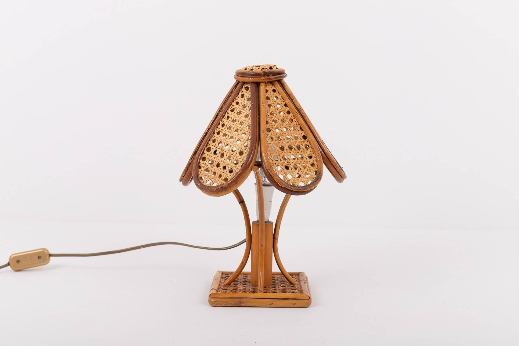 Lampe de table italienne en osier et rotin, années 1980
