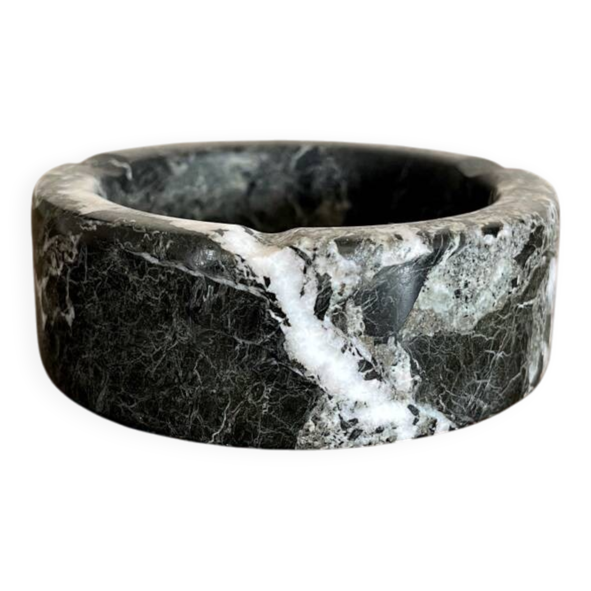 Vintage black and white marble round ashtray